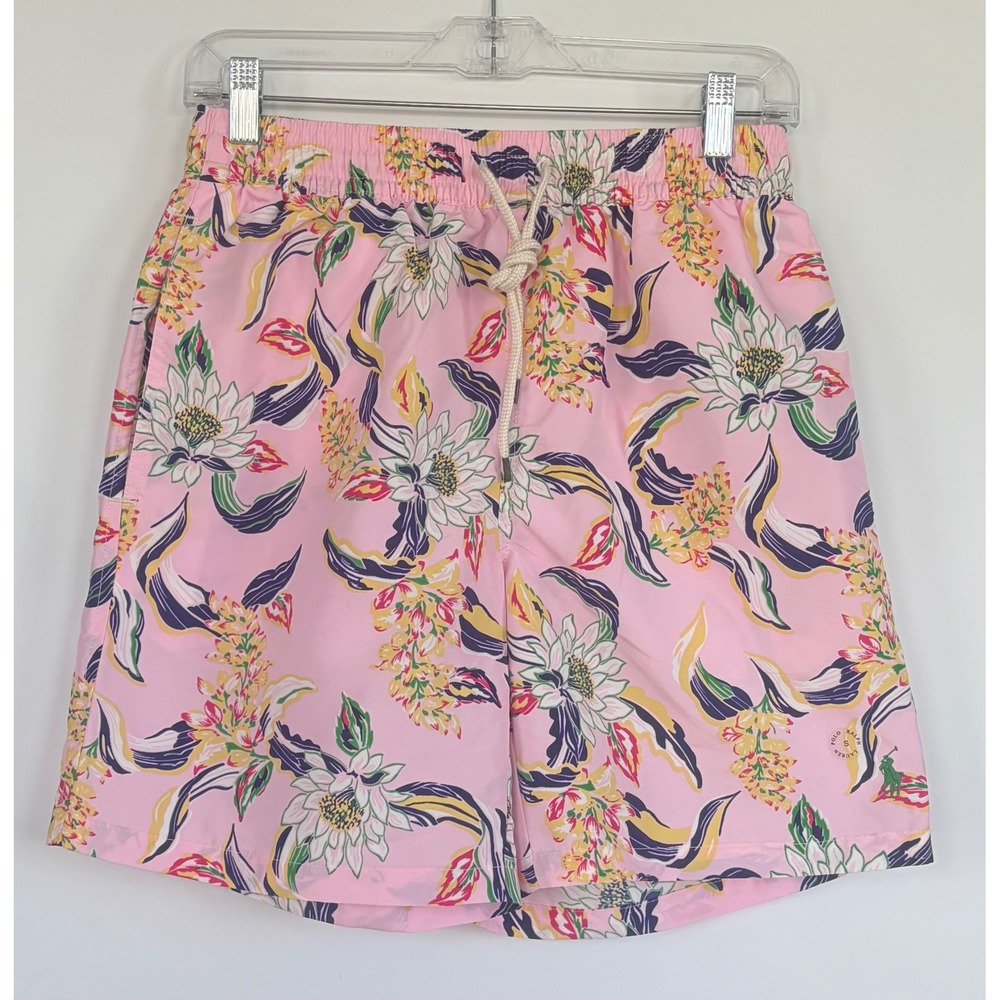 Polo Ralph Lauren Mens‎ Pink Tropical Floral Traveler Swim Trunks Small New